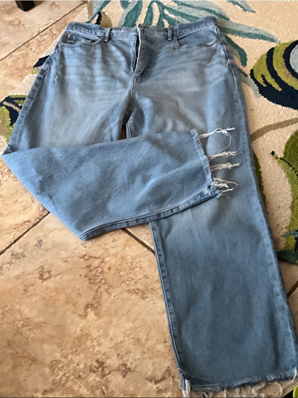 LOFT Light Blue Distressed Straight-Leg Jeans